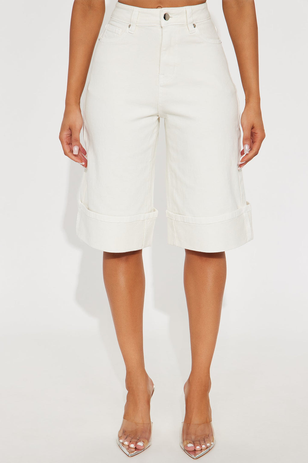 Down The Shore Cuffed Denim Shorts - White