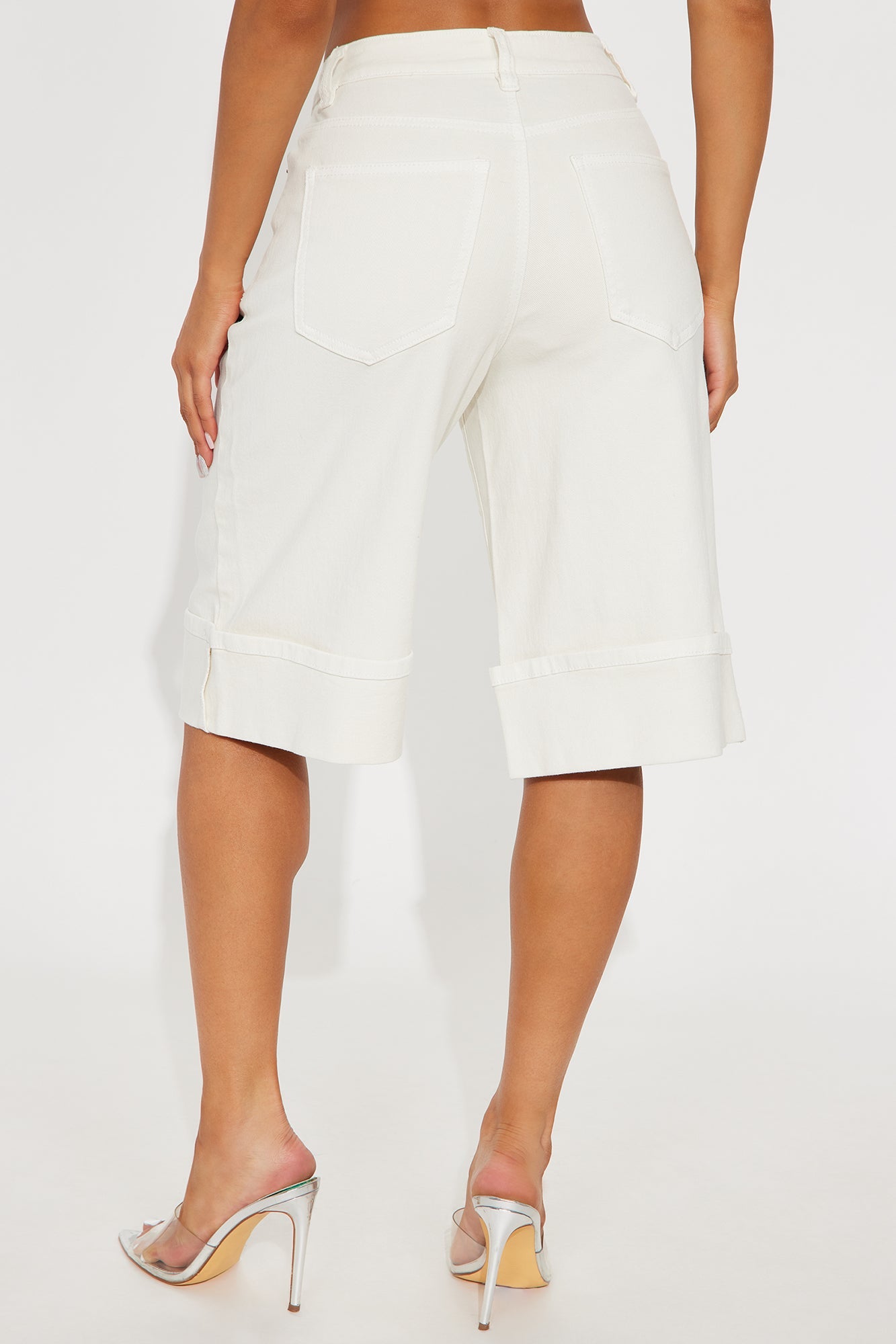 Down The Shore Cuffed Denim Shorts - White