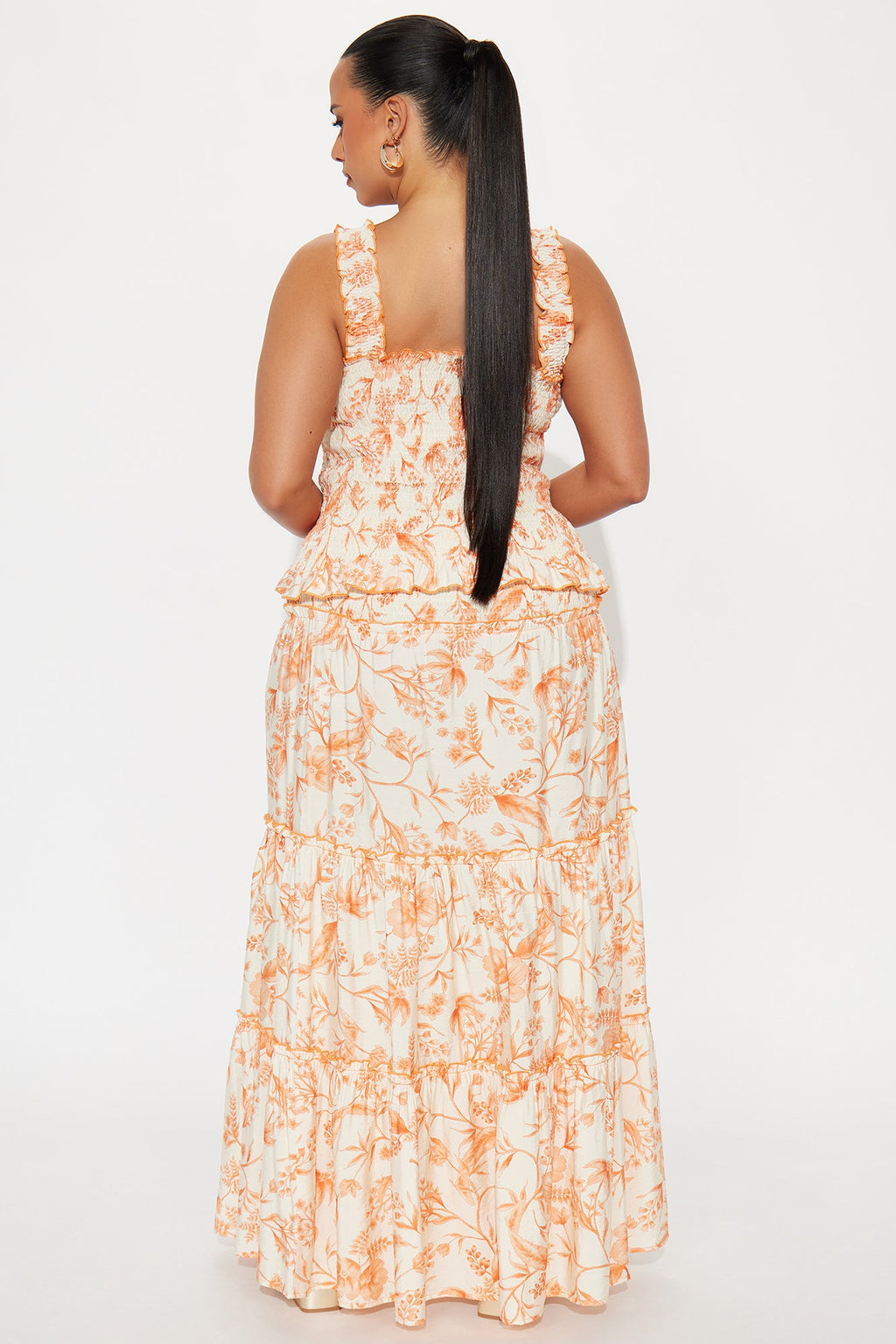 Eternal Bloom Maxi Skirt Set - Orange/combo