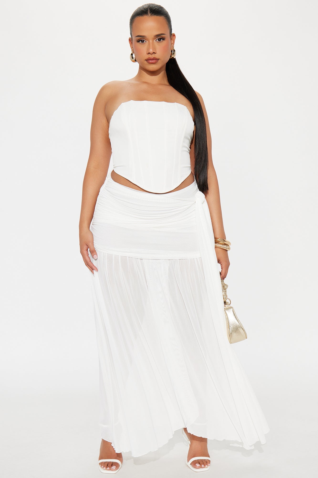 Midnight In Mykonos Sheer Mesh Maxi Skirt - White