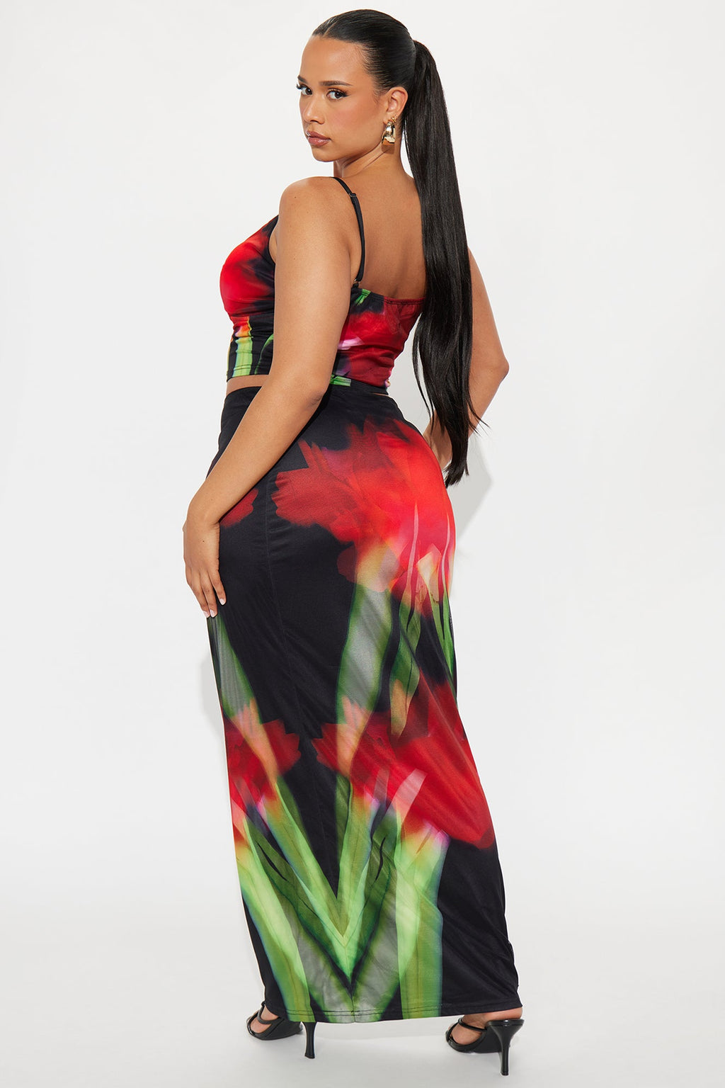 Reckless Romance Mesh Maxi Skirt Set - Red/Black