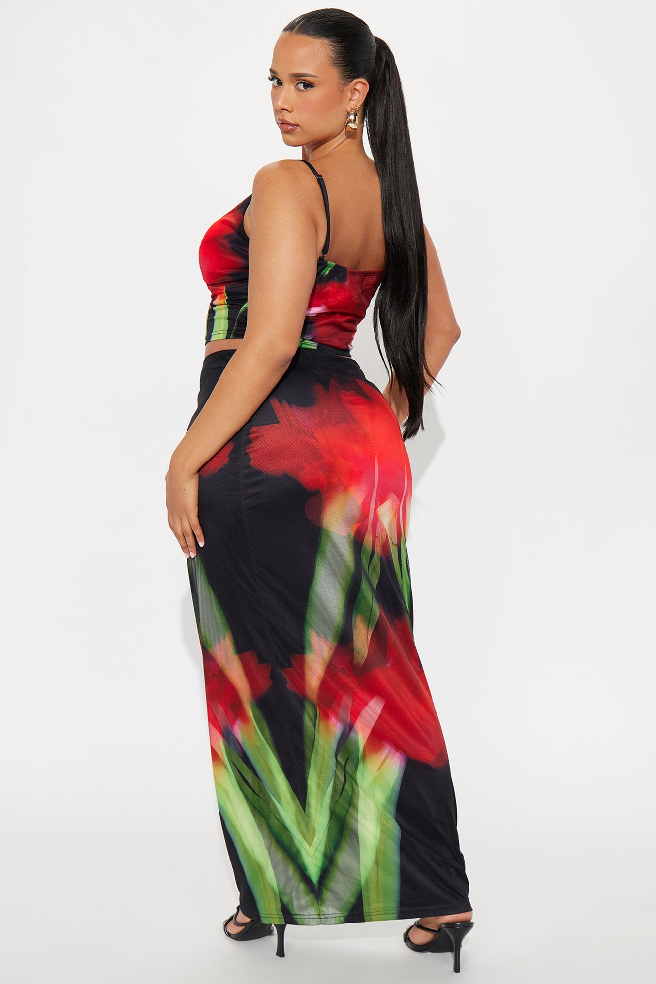 Reckless Romance Mesh Maxi Skirt Set - Red/Black