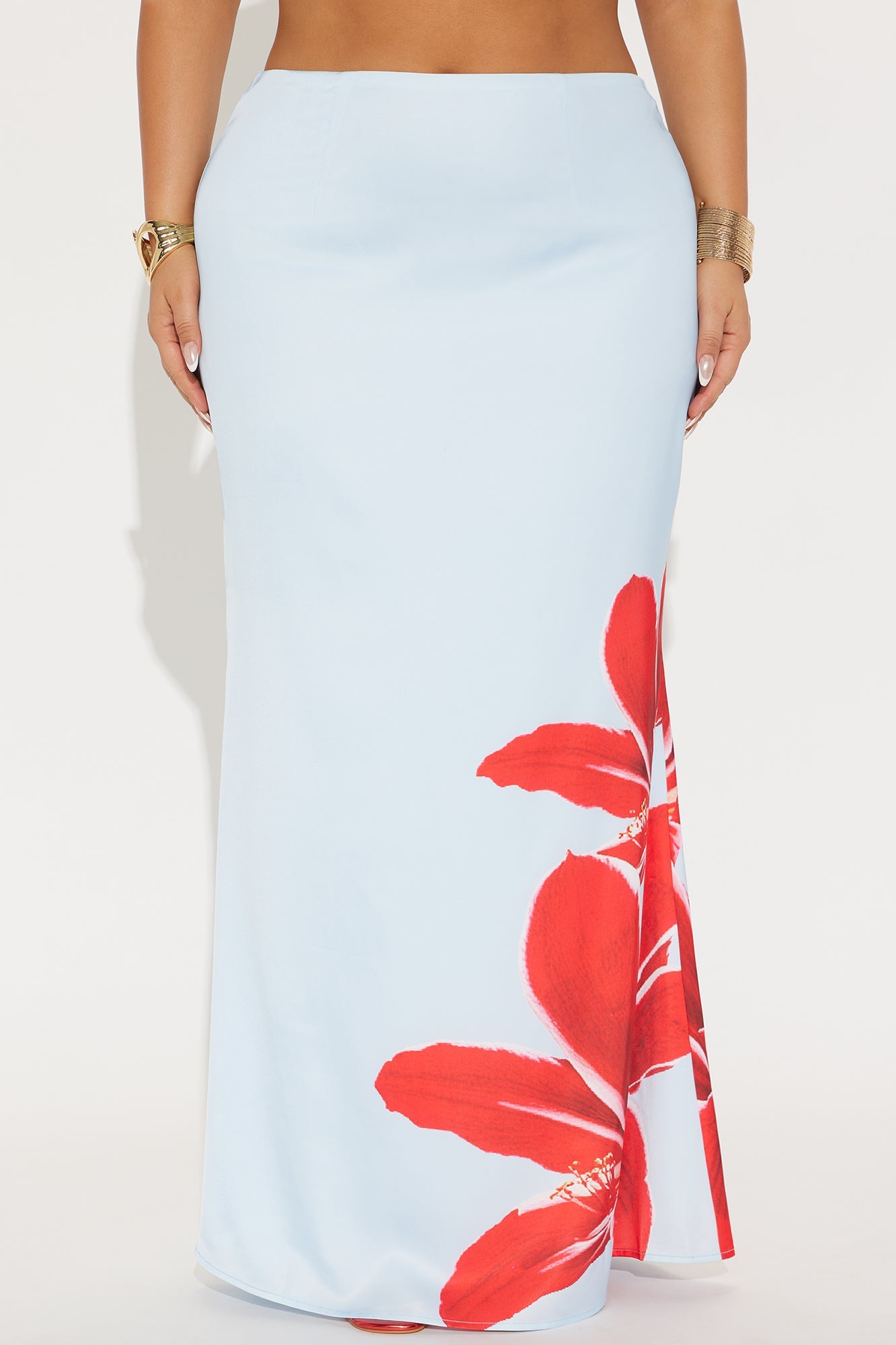 Talia Satin Floral Maxi Skirt - Blue/combo