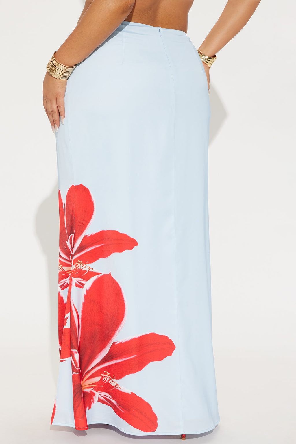 Talia Satin Floral Maxi Skirt - Blue/combo