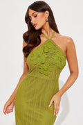 Verali Crochet Flower Midi Dress - Olive