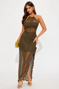 Havanna Crochet Maxi Dress - Olive