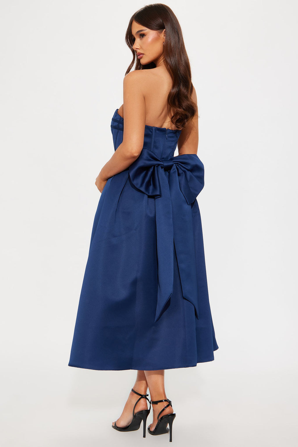 Majestic Night Satin Midi Dress - Navy