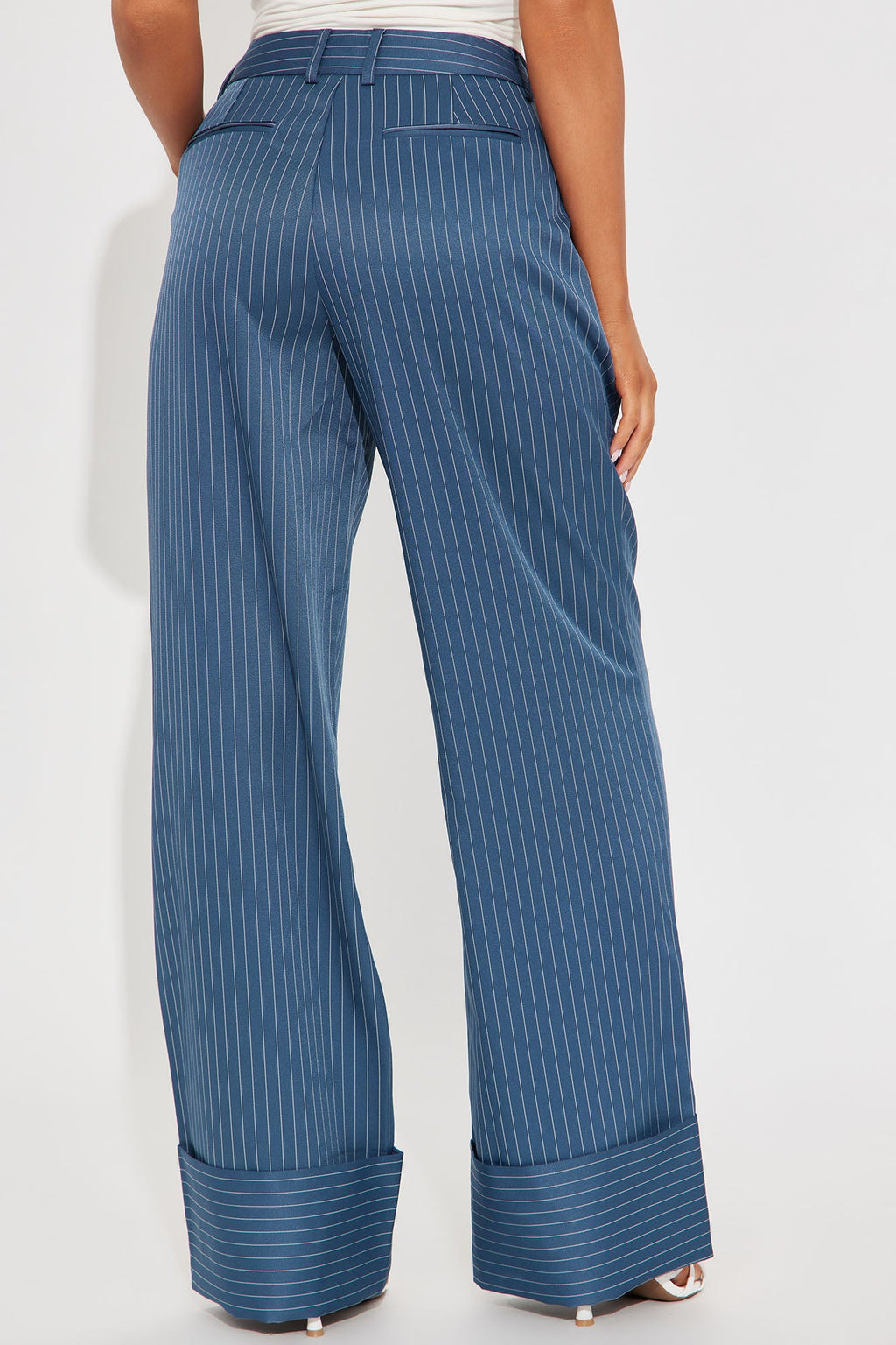 On A Tight Schedule Pinstripe Cuffed Trouser Pant - Blue