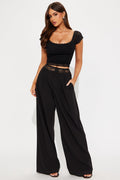 Sneak Peek Corset Inset Wide Leg Pant - Black