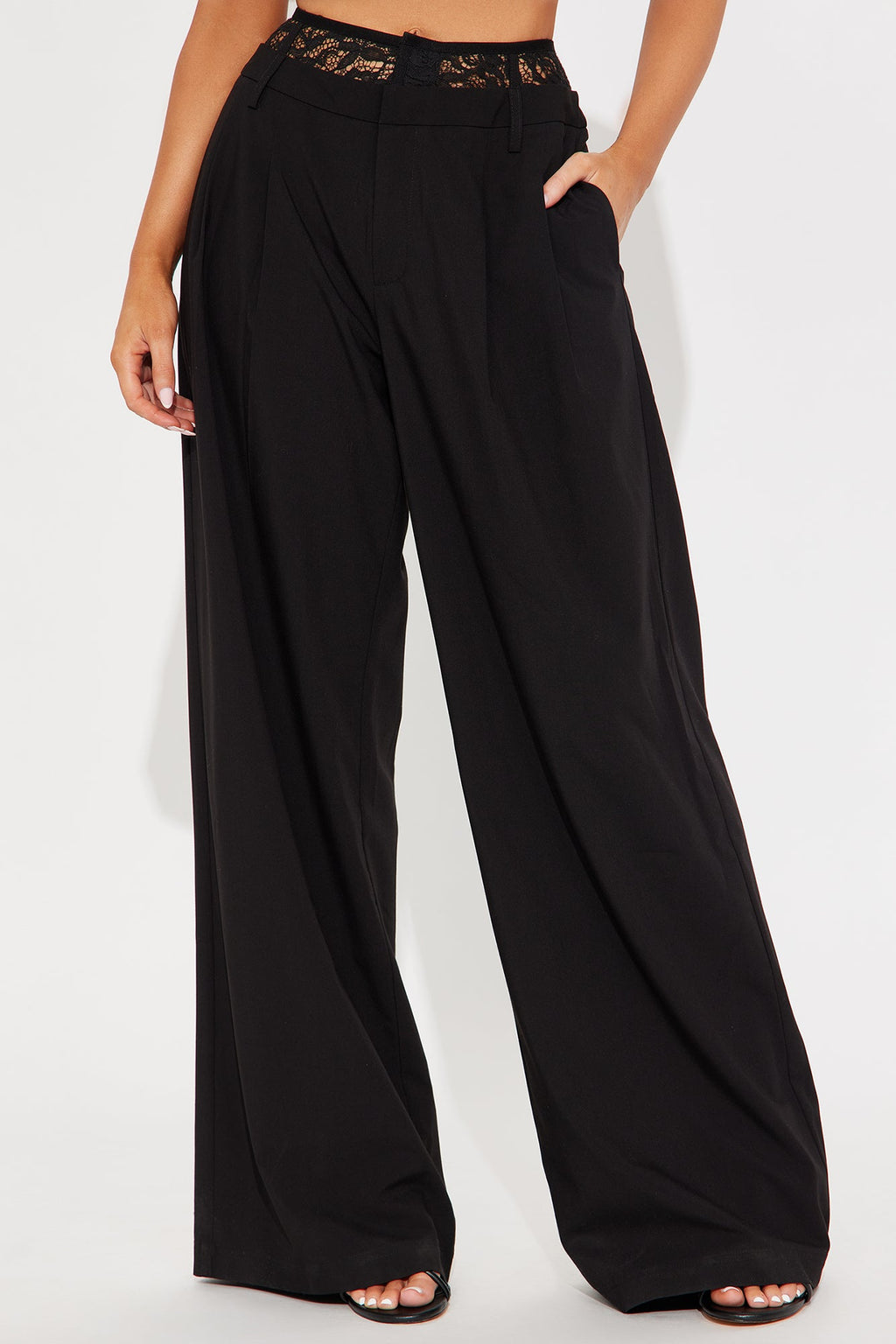 Sneak Peek Corset Inset Wide Leg Pant - Black