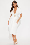 Ethel Belted Shirt Midi Dress - White