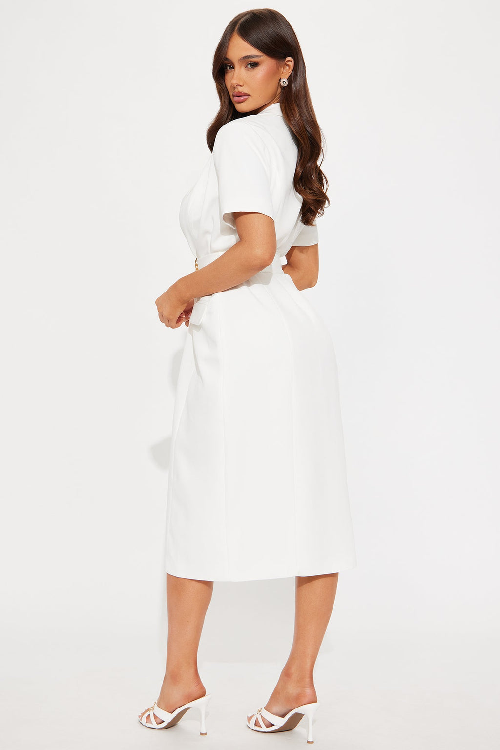 Ethel Belted Shirt Midi Dress - White