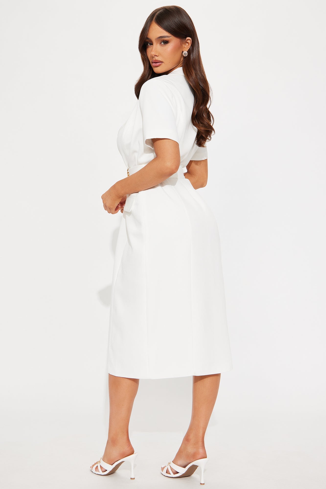 Ethel Belted Shirt Midi Dress - White