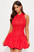 Tao Lace Bubble Mini Dress - Red