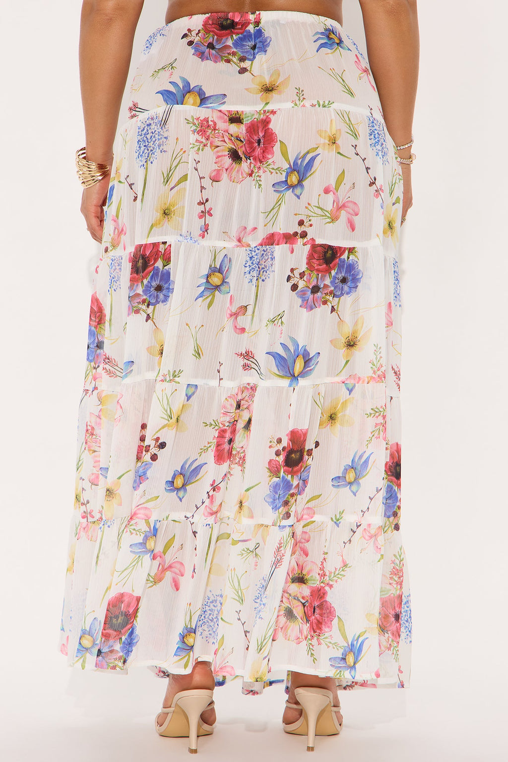 Florence Sheer Tiered Floral Maxi Skirt - White/combo