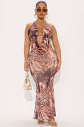 Safari Vixen Animal Print Maxi Skirt Set - Brown/combo