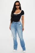 Nadiya Stretch Ripped Flare Jeans - Medium Wash