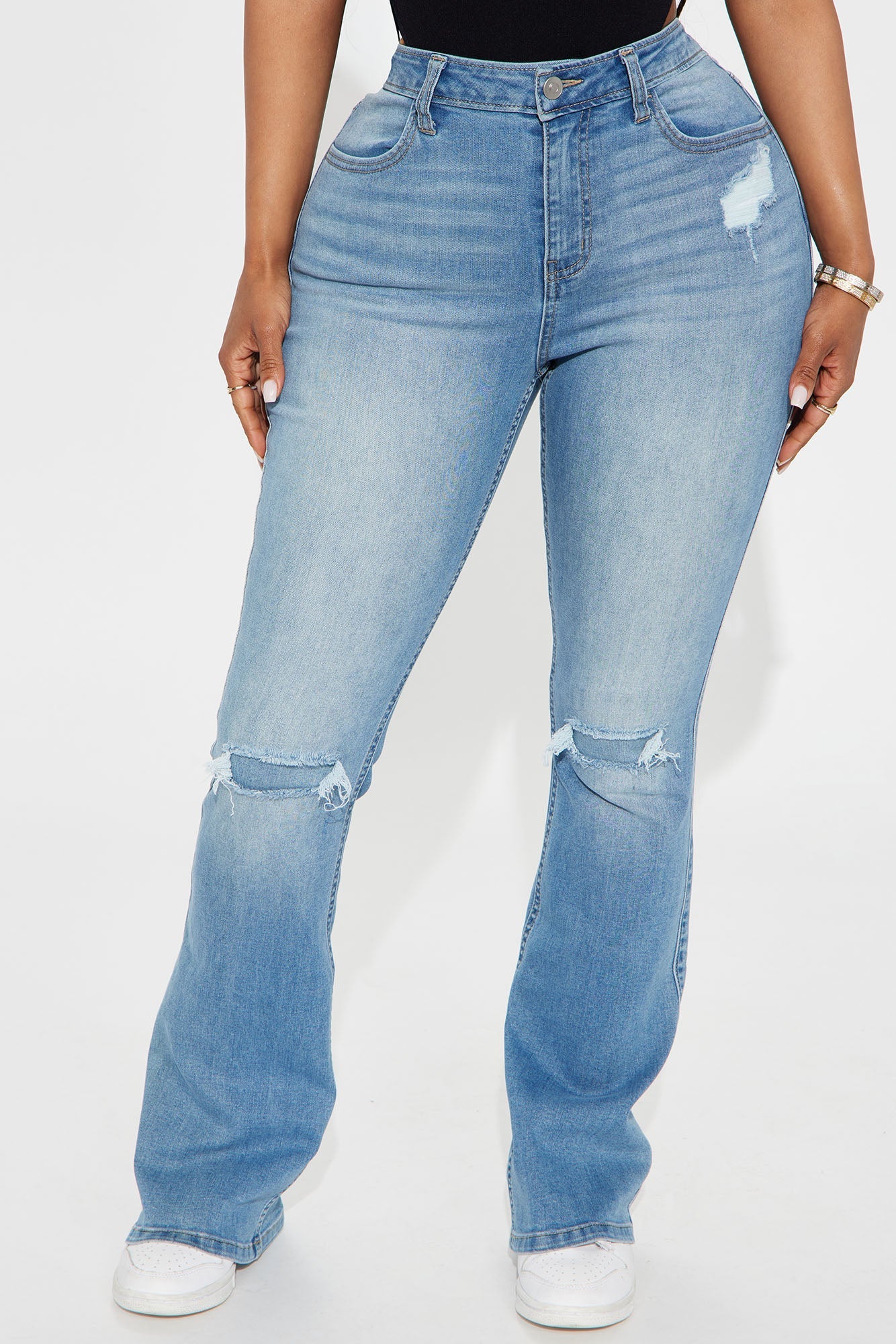 Nadiya Stretch Ripped Flare Jeans - Medium Wash
