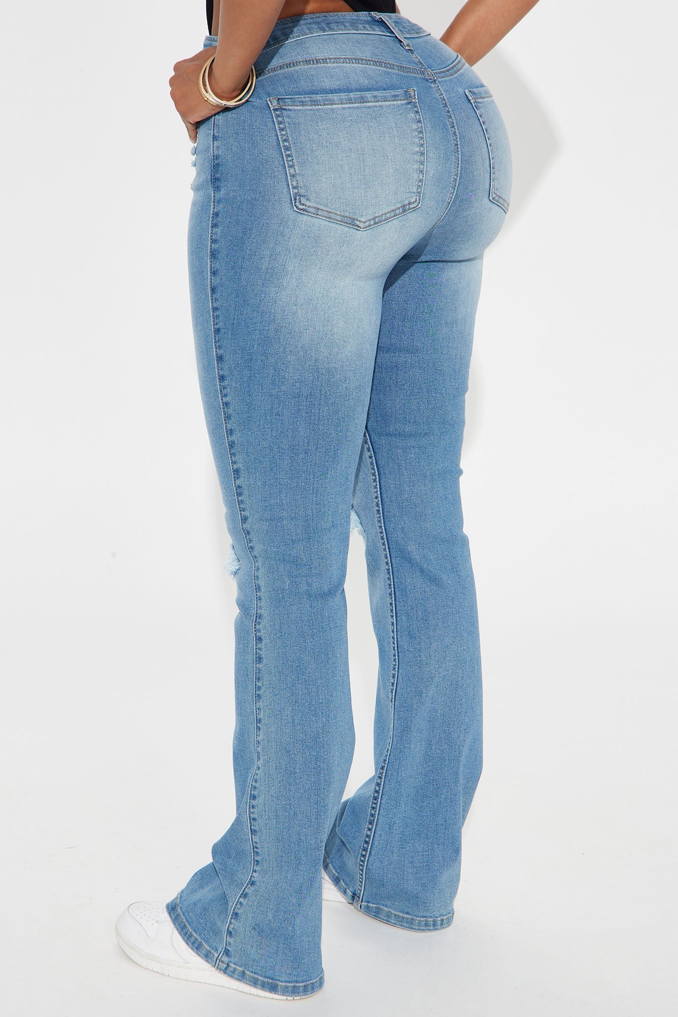Nadiya Stretch Ripped Flare Jeans - Medium Wash