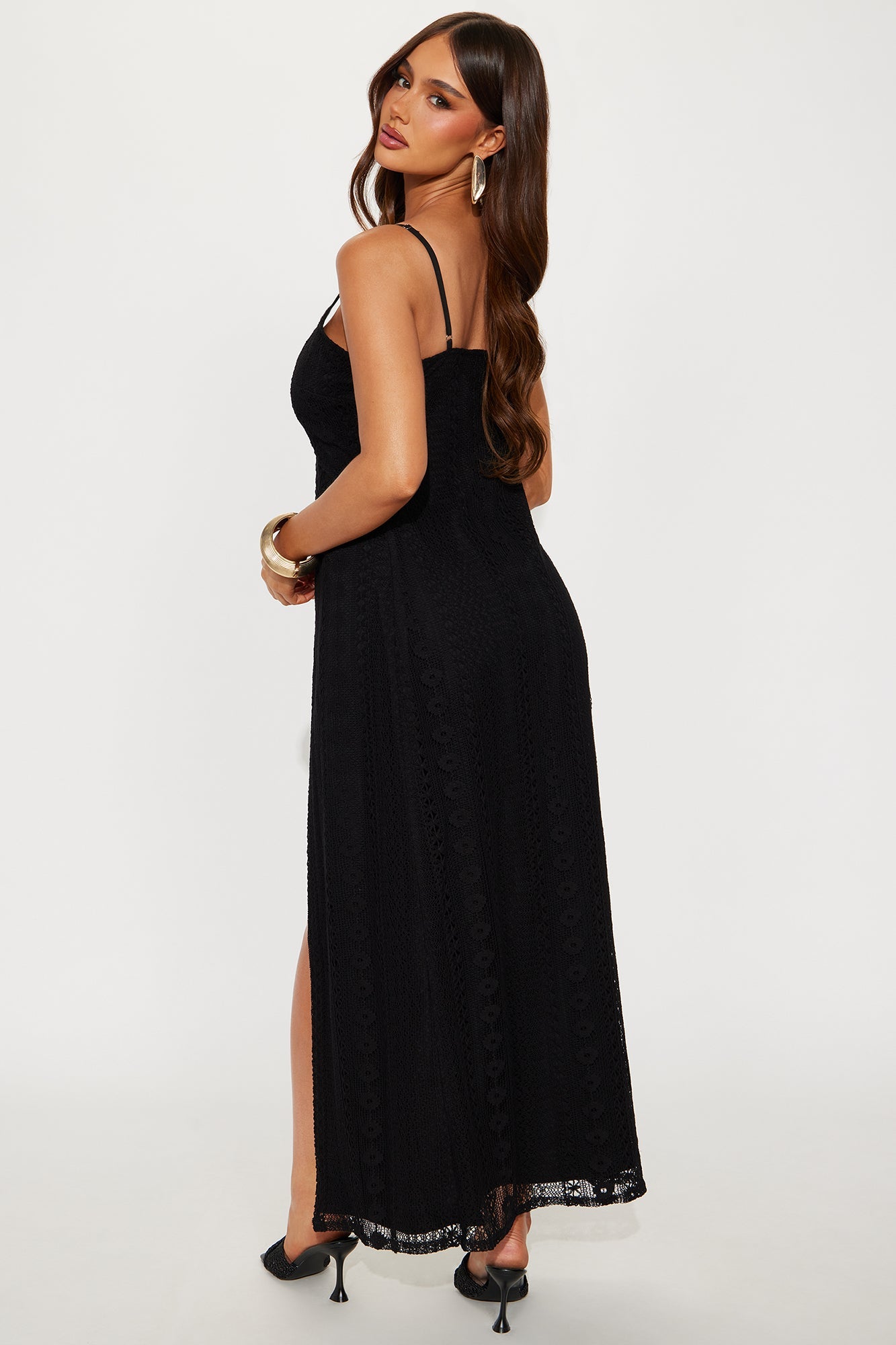 Macy Crochet Long Flyaway Short Set - Black