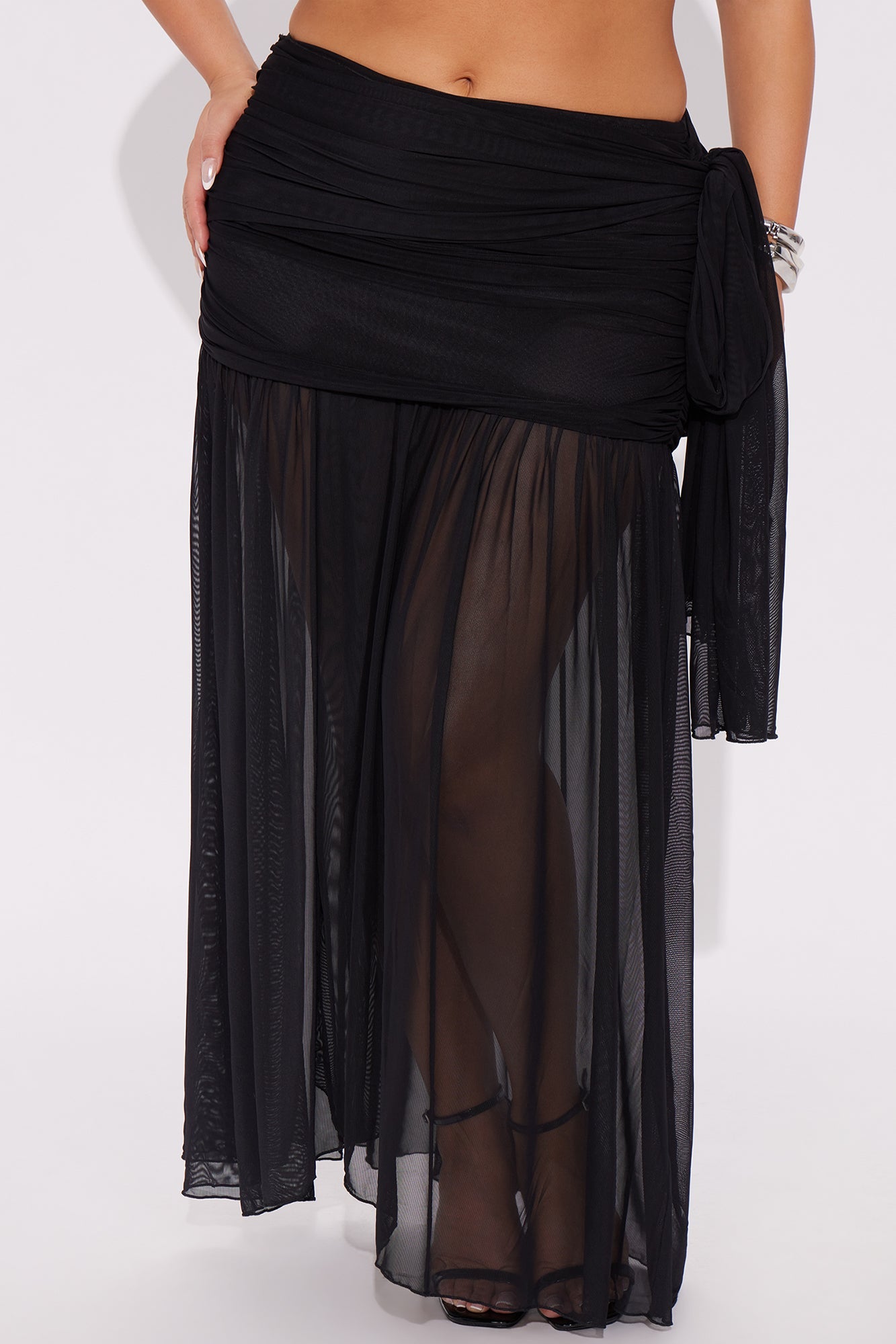 Midnight In Mykonos Sheer Mesh Maxi Skirt - Black