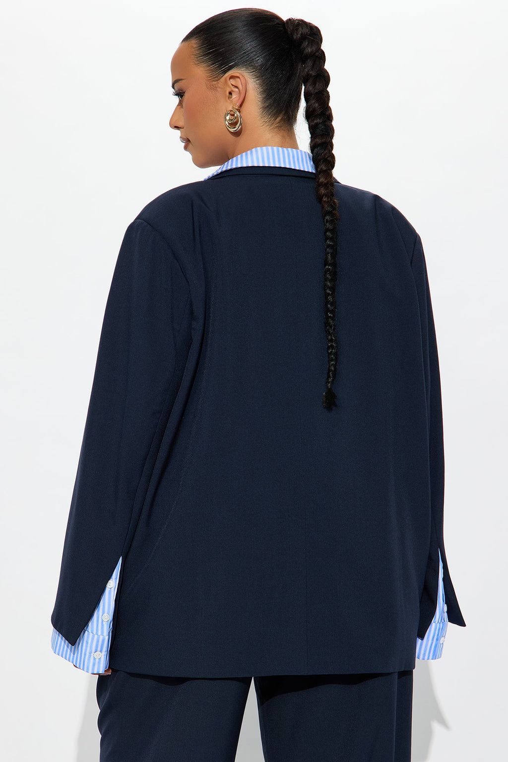 Put In Work Oversized Striped Shirt Inset Blazer - Navy