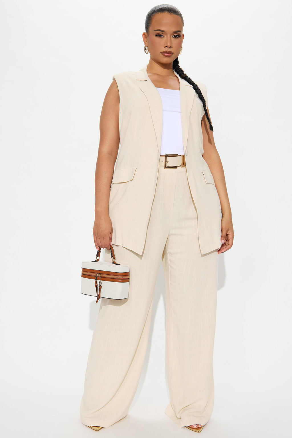 Essential Linen Vest Pant Set - Beige