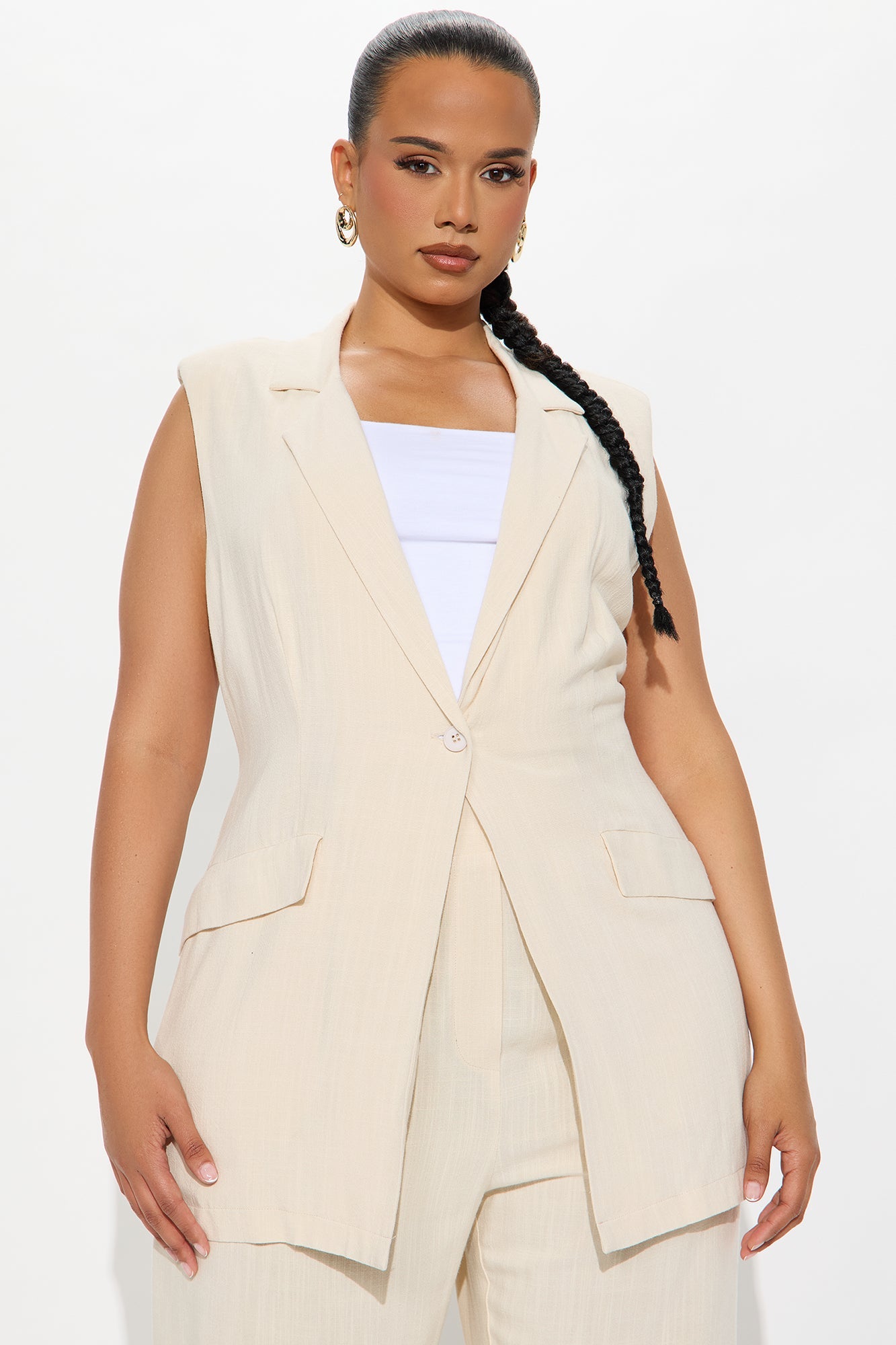 Essential Linen Vest Pant Set - Beige