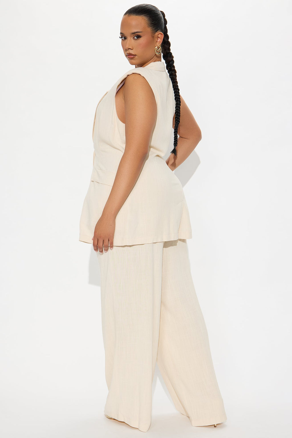 Essential Linen Vest Pant Set - Beige