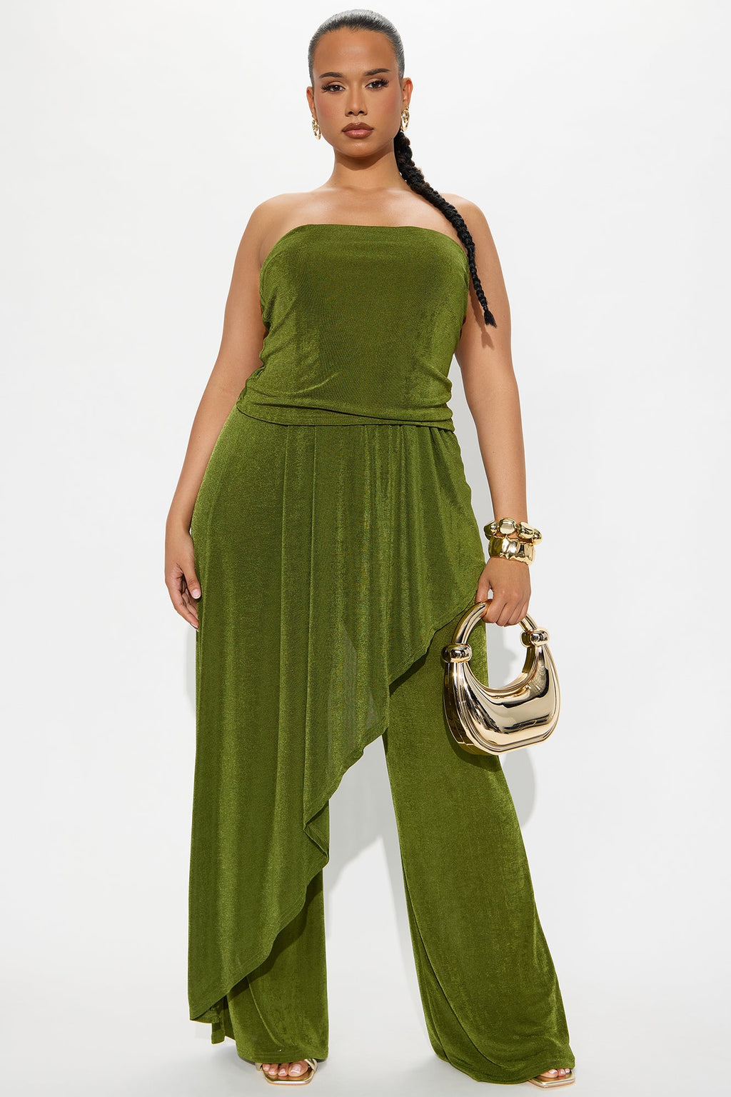 Lea Asymmetrical Top And Pant Set - Olive