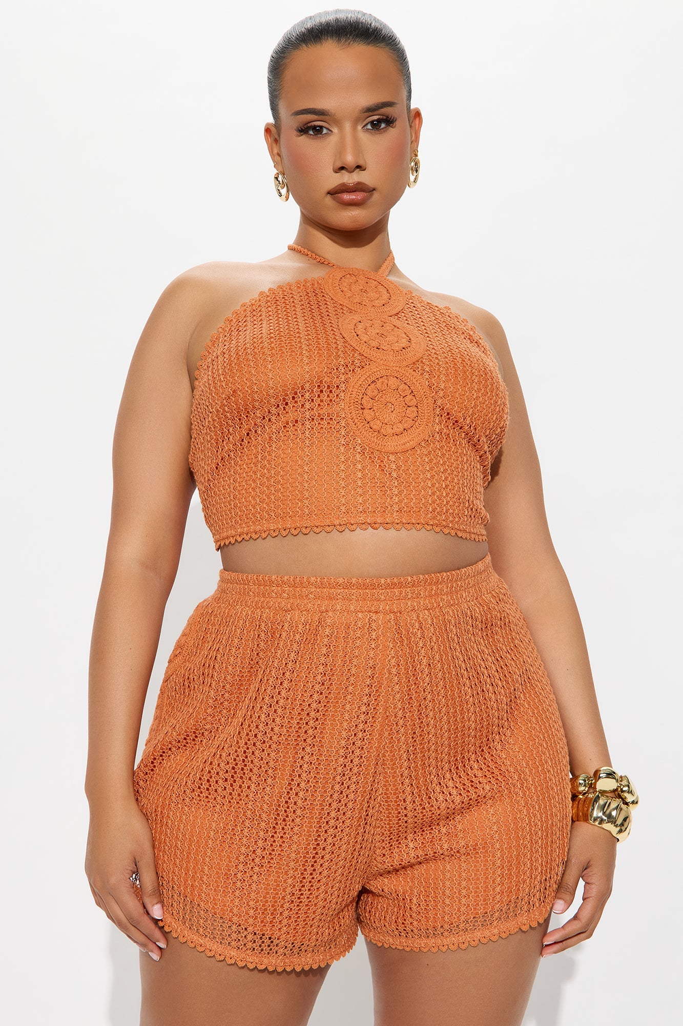 Mabel Crochet Short Set - Orange