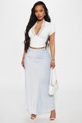 Brunch to GNO Satin Maxi Skirt - Silver