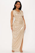 Courtney Metallic Draped Maxi Dress - Champagne