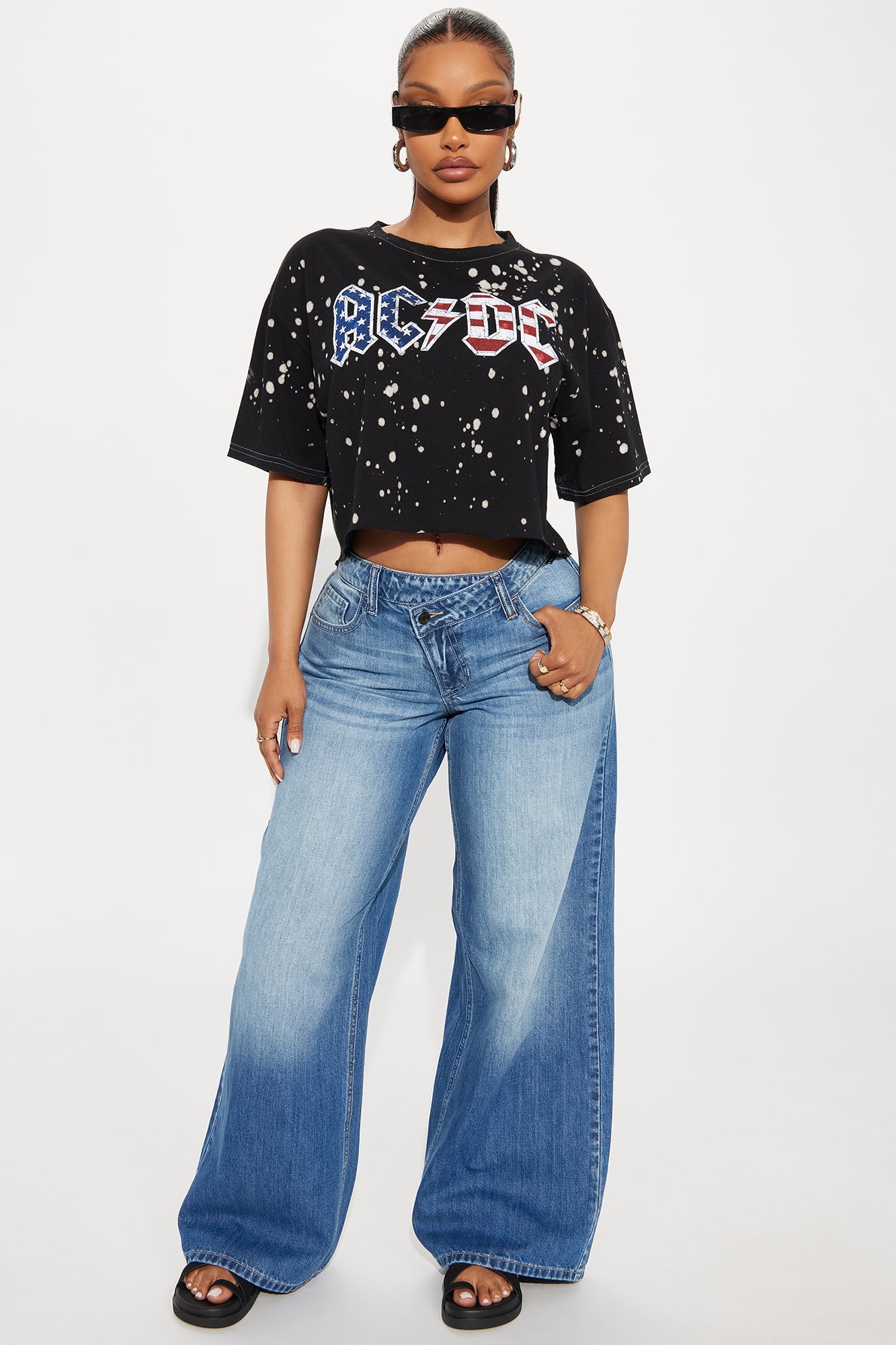 Masterpiece Crossover Wide Leg Jeans - Medium Wash