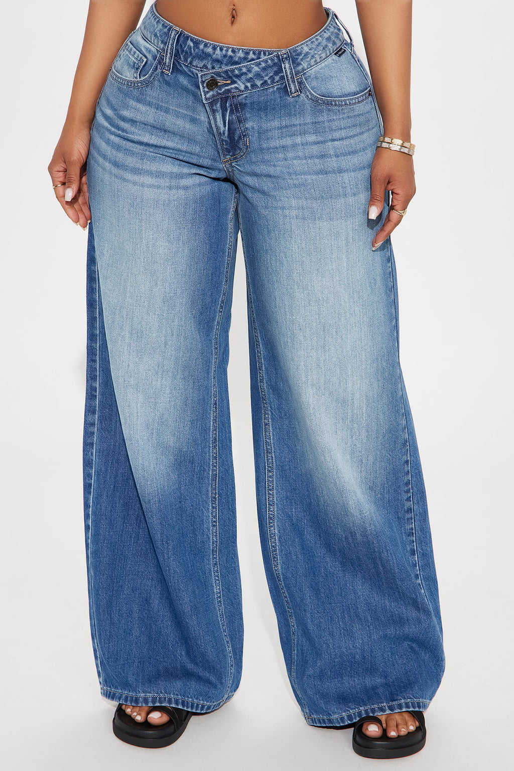 Masterpiece Crossover Wide Leg Jeans - Medium Wash