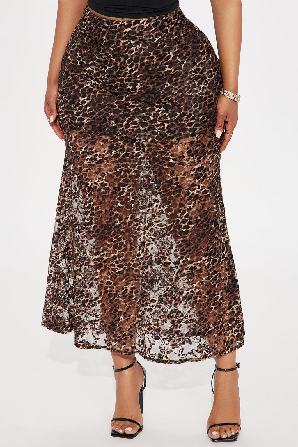 On The Prowl Leopard Print Lace Midi Skirt - Brown/combo