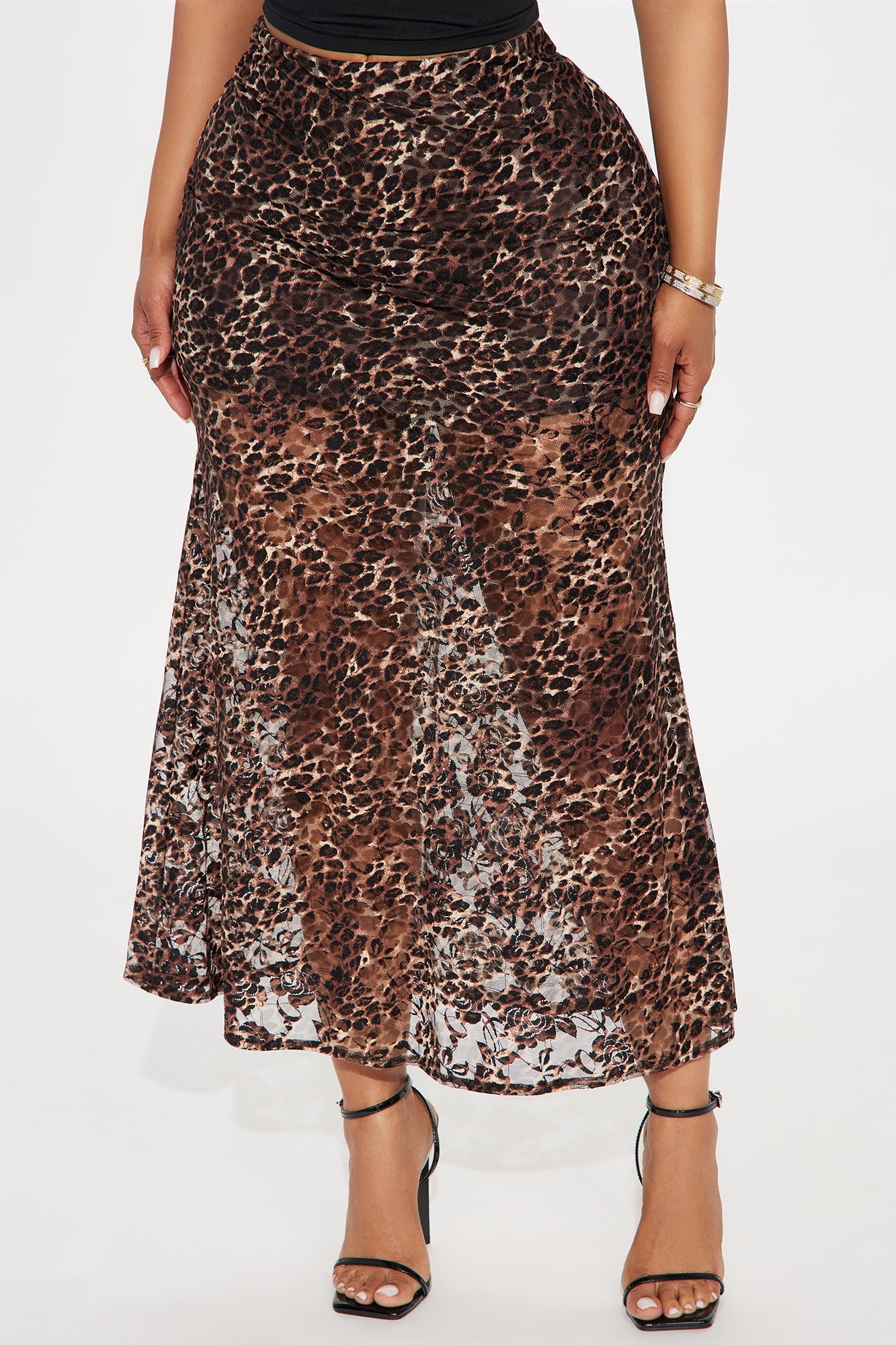 On The Prowl Leopard Print Lace Midi Skirt - Brown/combo