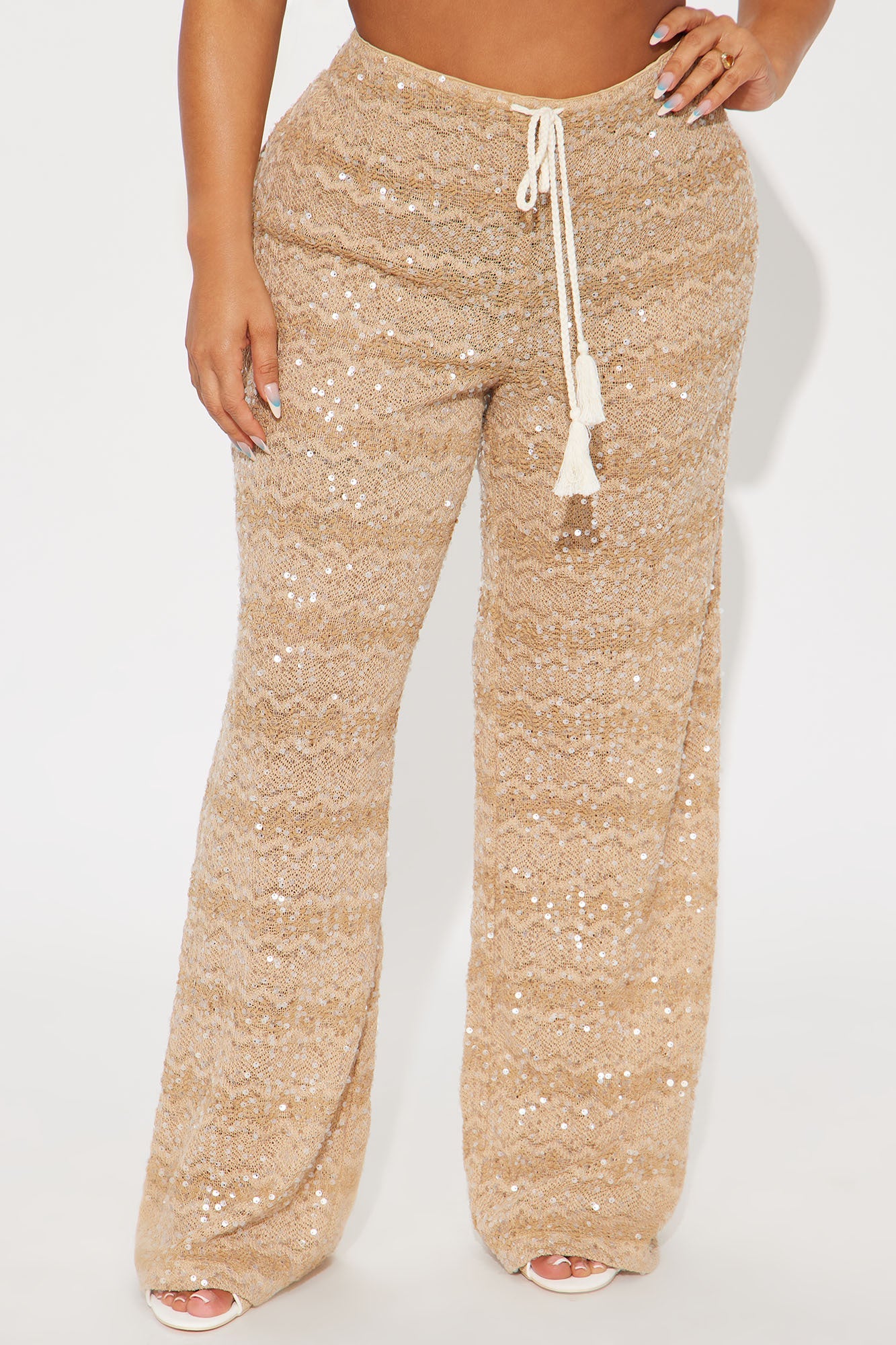 Nayelly Wide Leg Sequin Pant - Tan