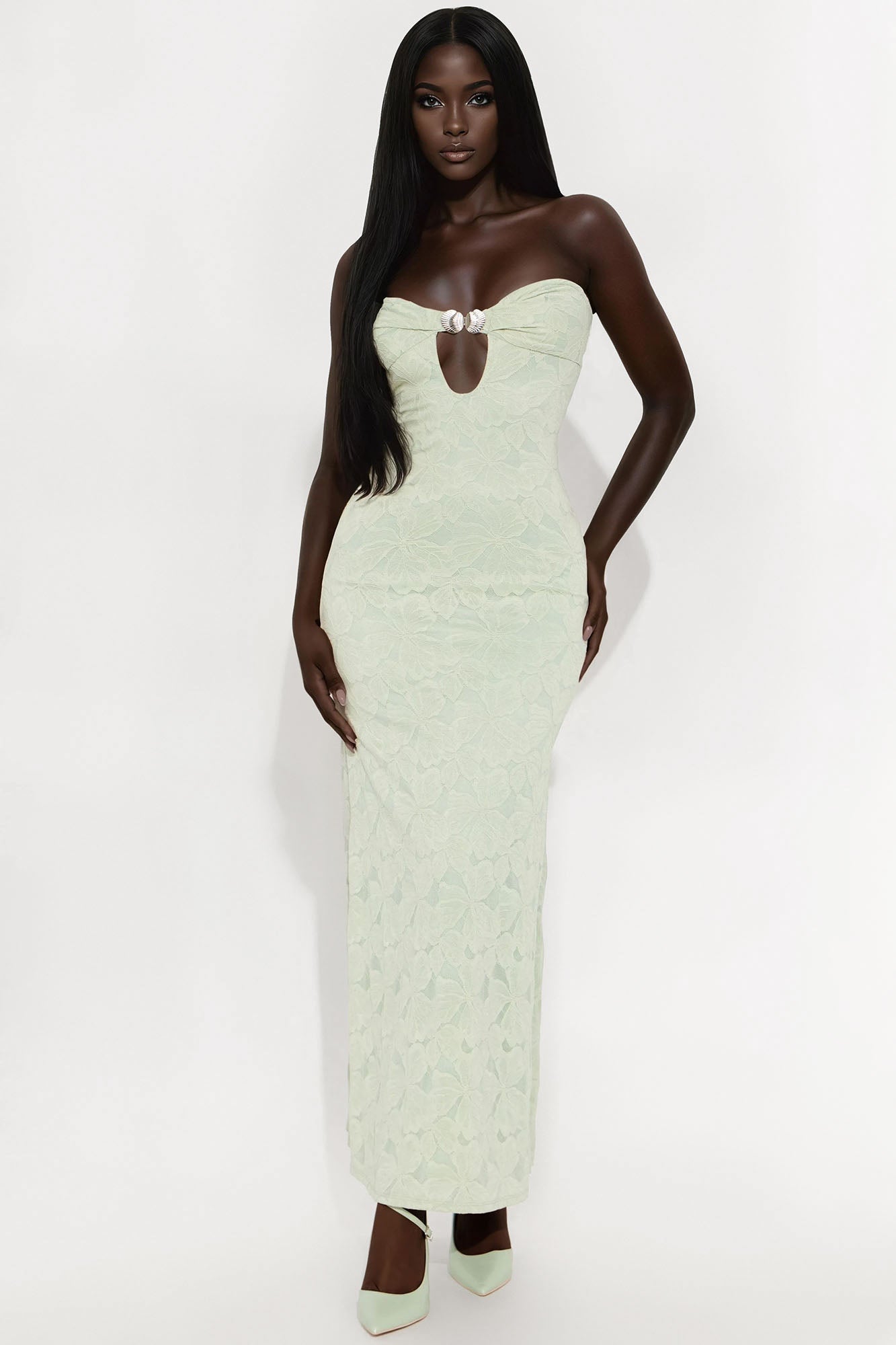 Vanessa Lace Strapless Dress - Sage