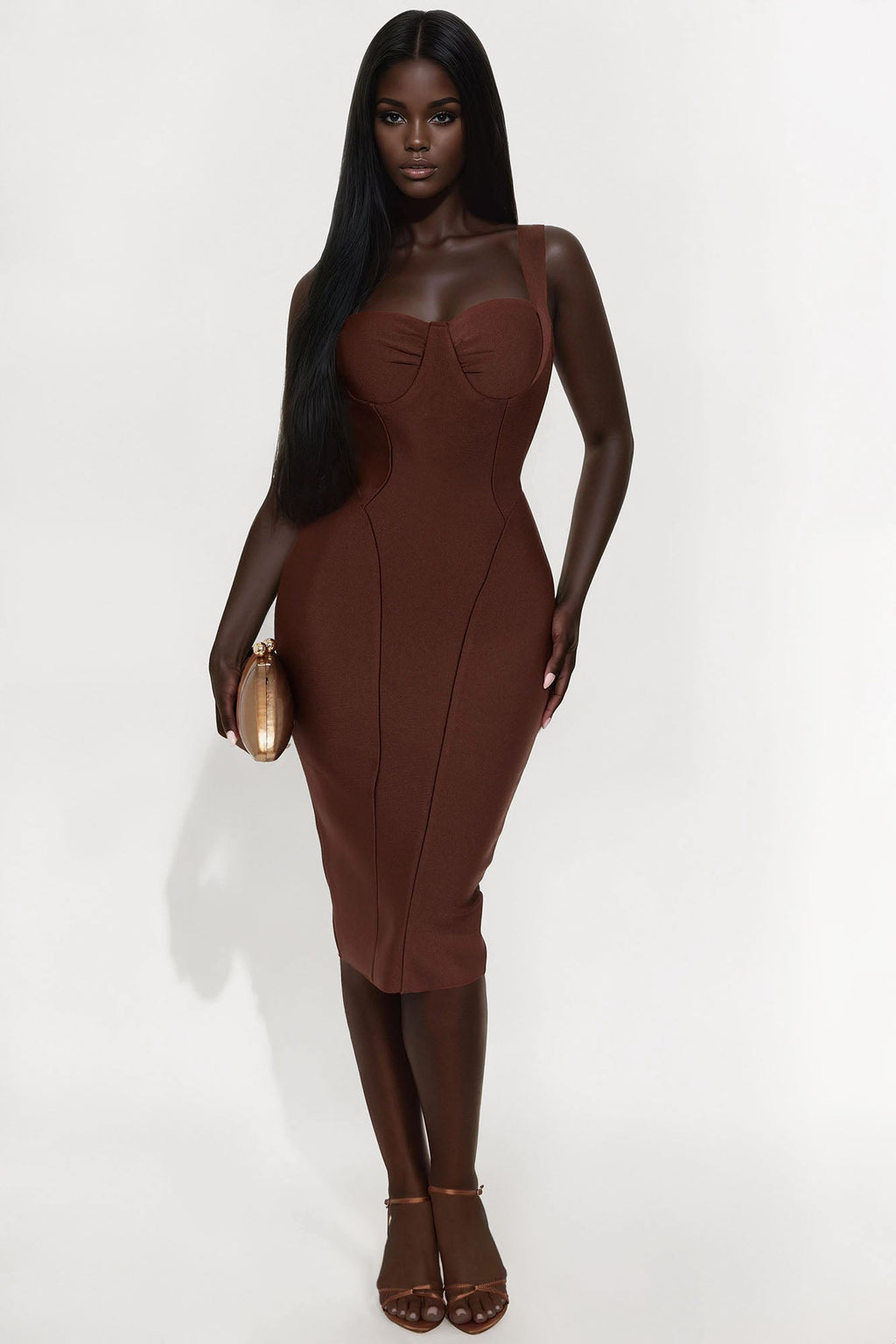 Cierra Bandage Midi Dress - Chocolate