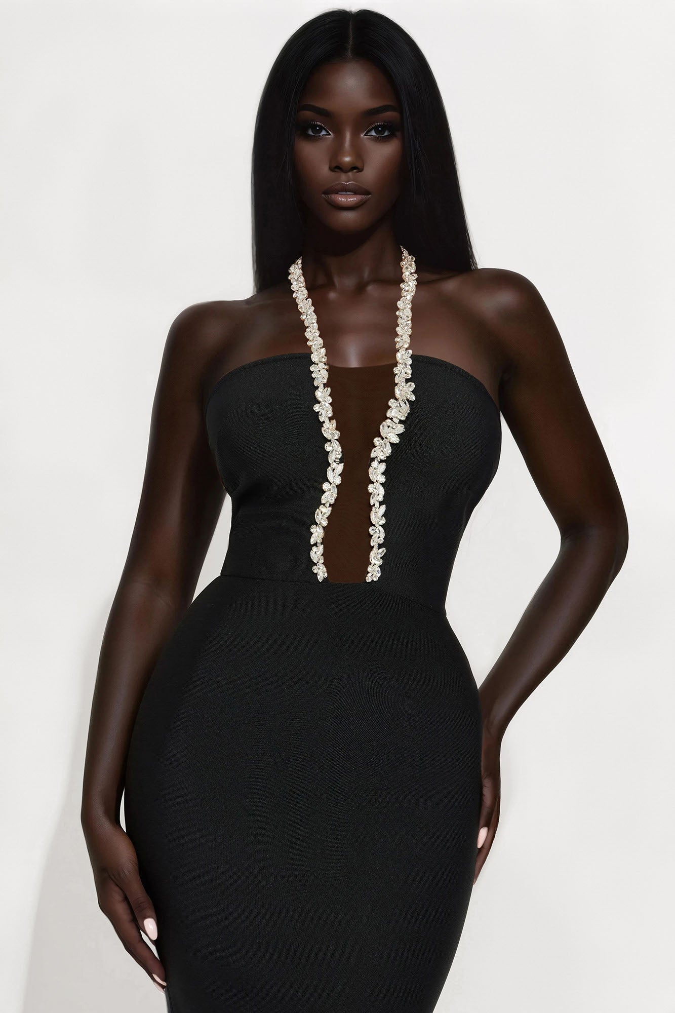 Amaya Embellished Bandage Maxi Dress - Black