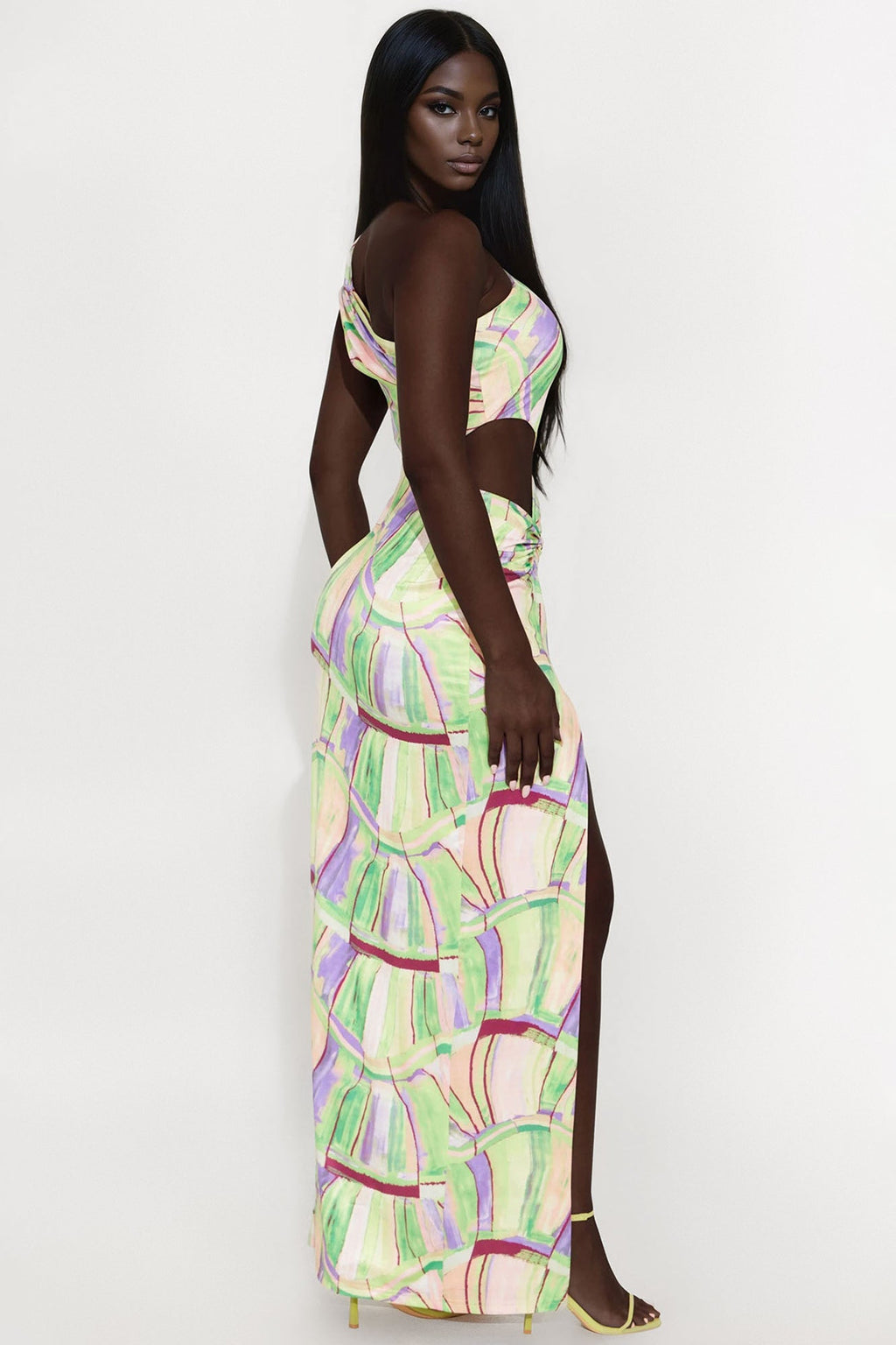 Selene One Shoulder Maxi Dress - Green/combo