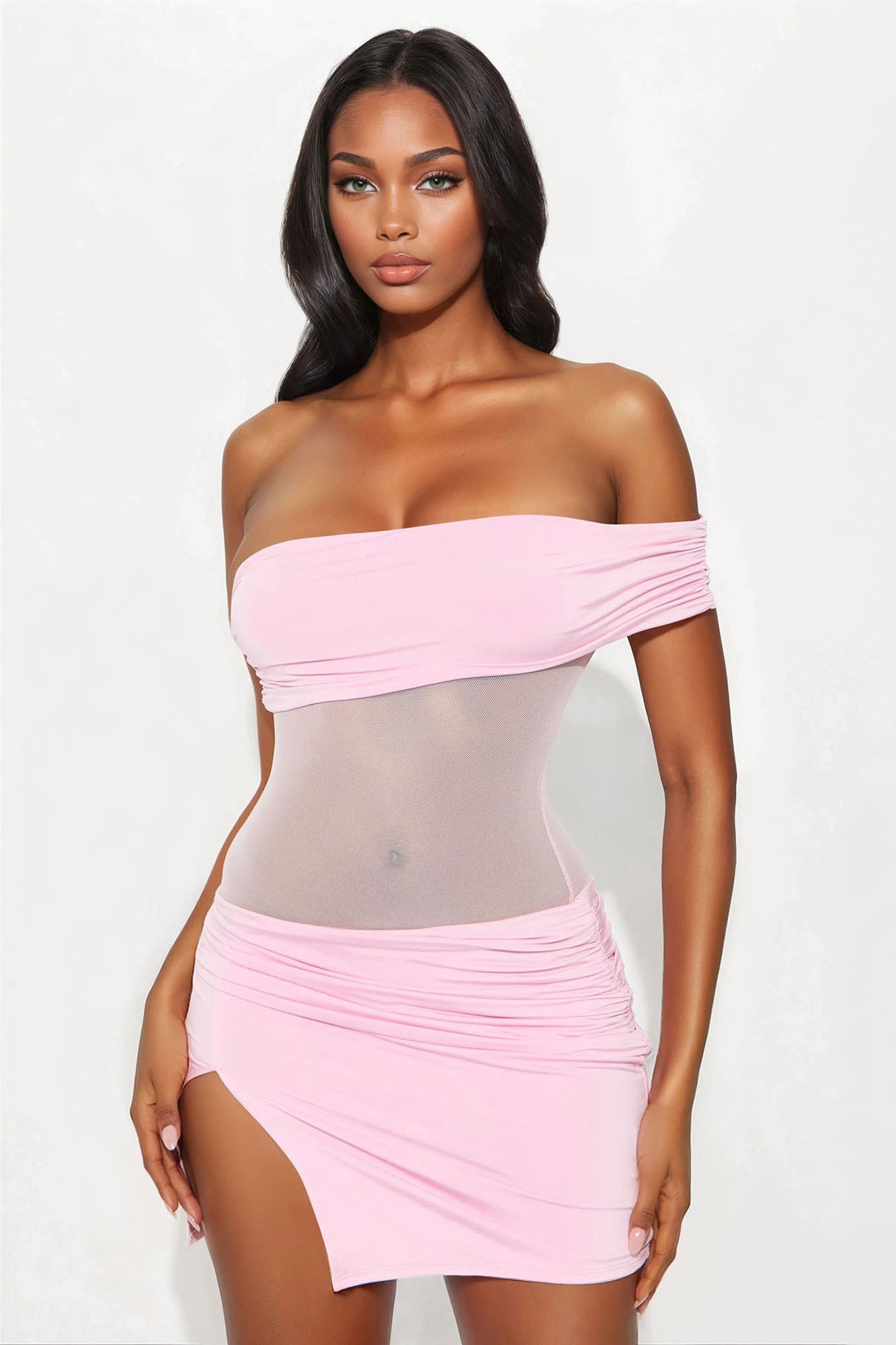 Here For You Sheer Micro Mini Dress - Light Pink