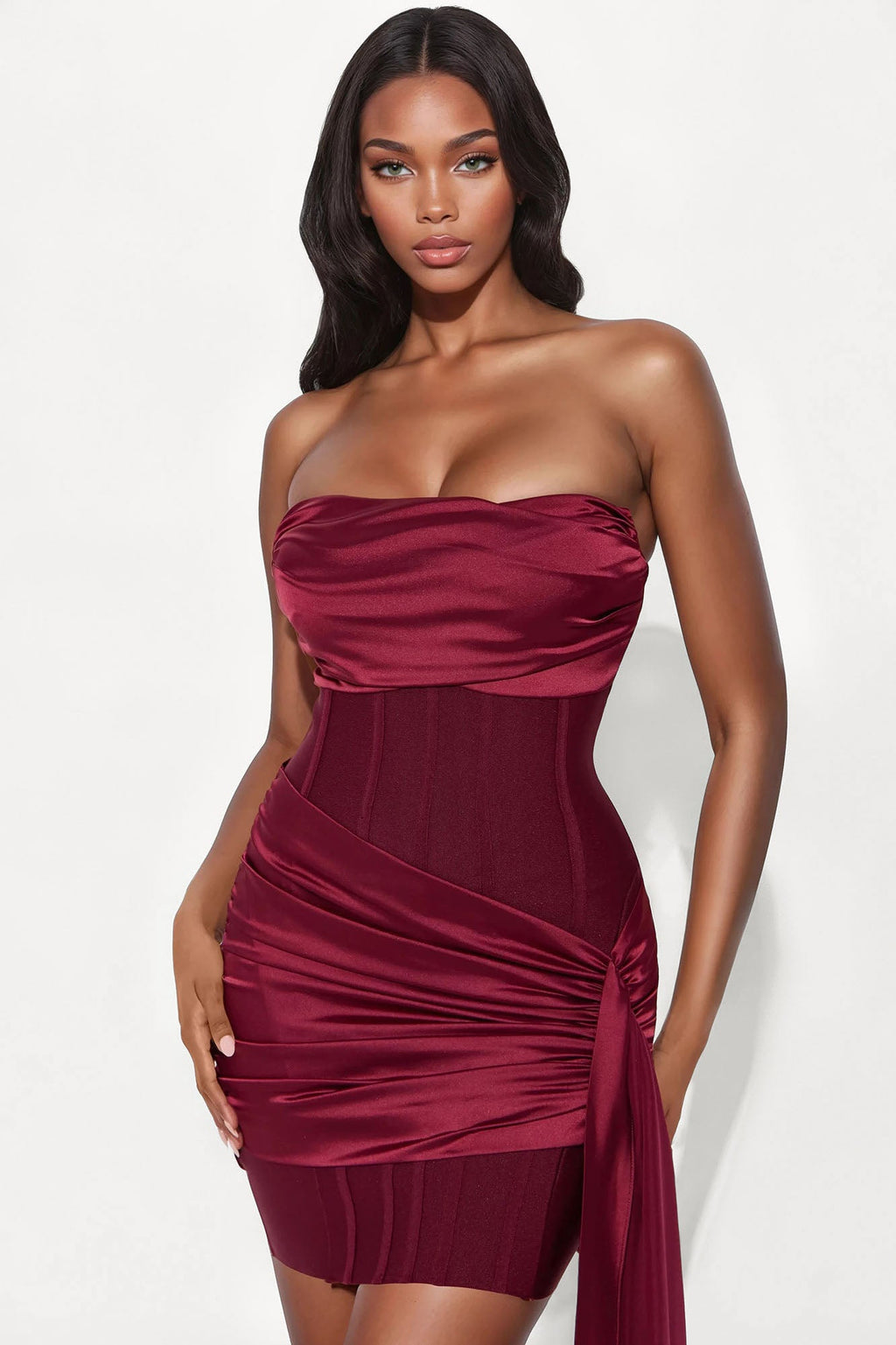 The Moment Strapless Bandage Mini Dress - Wine