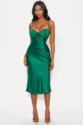 Purely Passionate Satin Midi Dress - Kelly Green