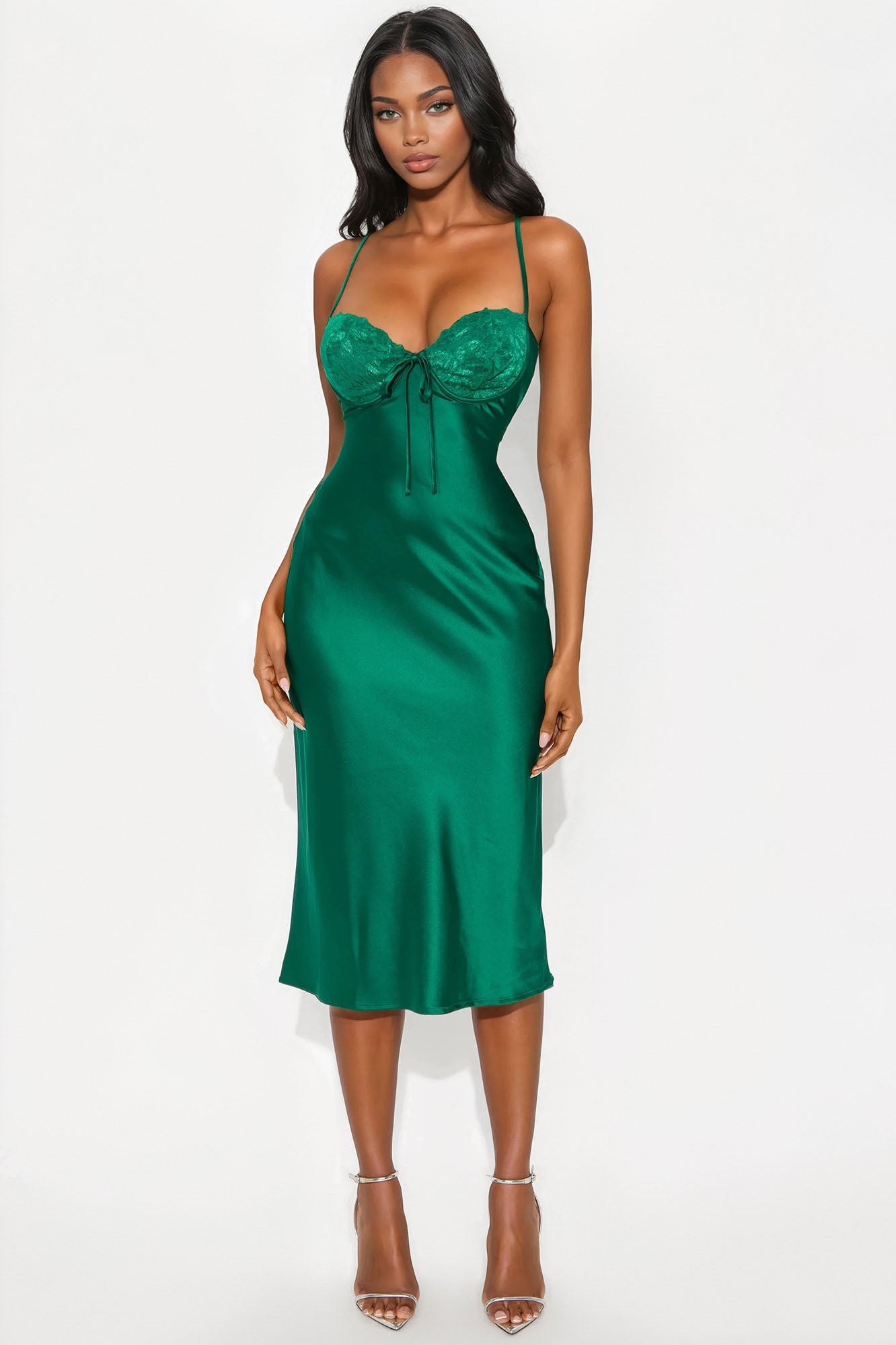 Purely Passionate Satin Midi Dress - Kelly Green
