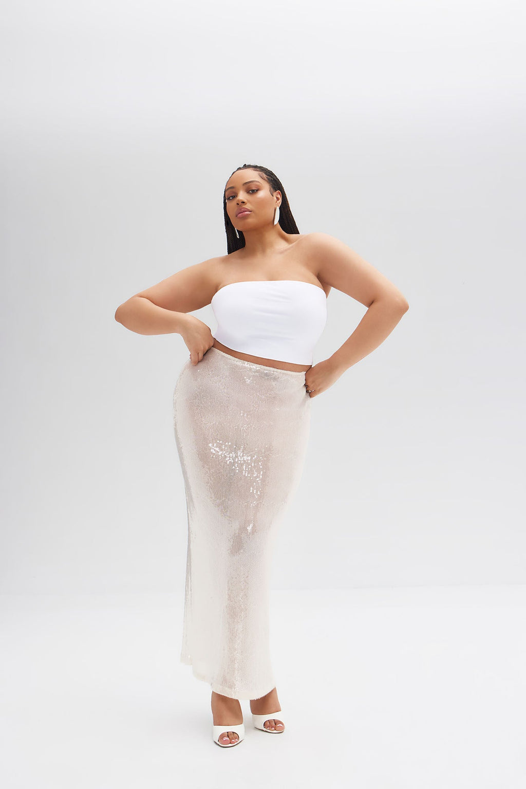 Delilah Sheer Sequin Maxi Skirt - Ivory