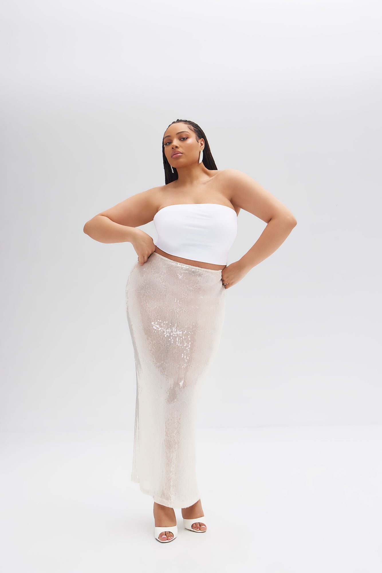 Delilah Sheer Sequin Maxi Skirt - Ivory