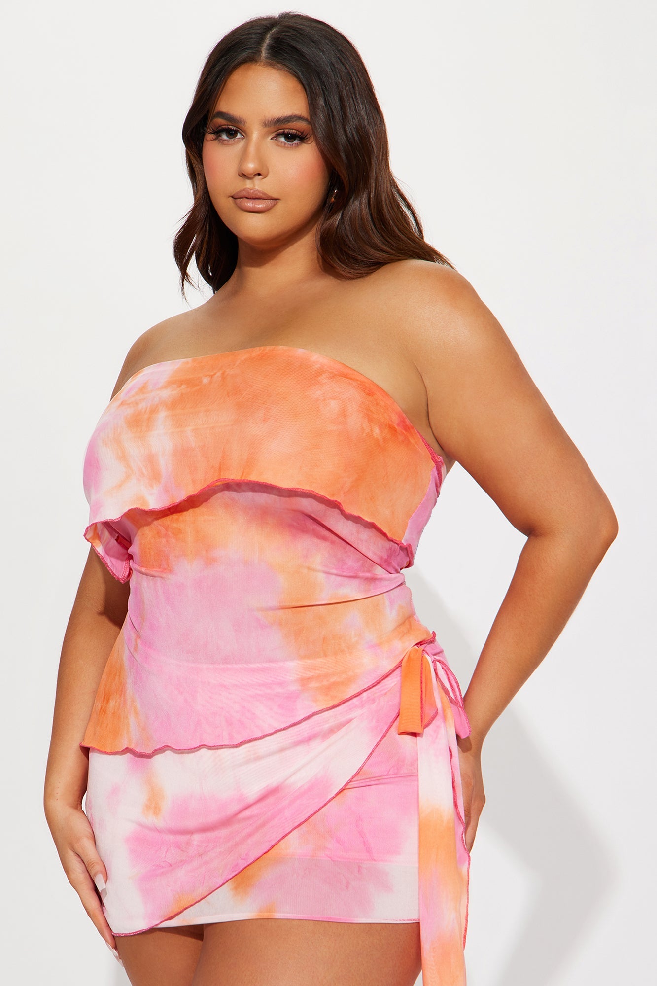 Live Your Life Mesh Skirt Set - Orange/combo