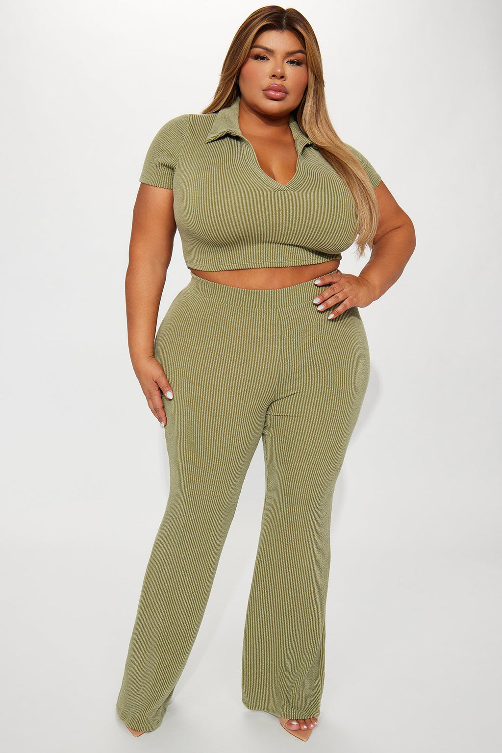 Josie Ribbed Pant Set - Olive